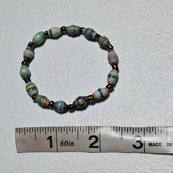 Handmade Recycled Paper Brass Beaded Bracelet Eco Friendly Jewelry Recycled - Picture 4 of 4